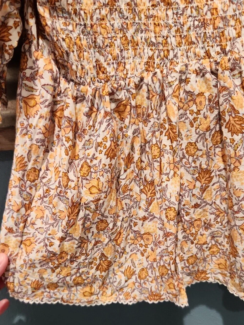 Old Navy Mustard Floral Smocked Off-Shoulder Puff Sleeve Blouse